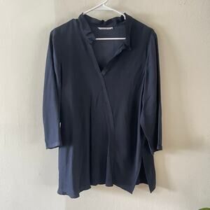 Elaine Kim Popover Blouse Womens X Large Black Minimalist Tunic Casual Basic